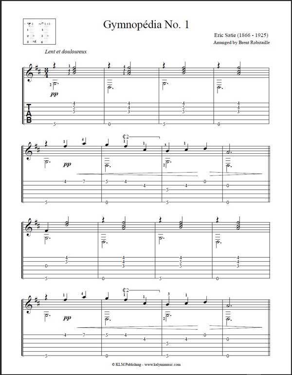 Erik Satie - Gymnopédia No. 1 - Classical Guitar - Open D Tuning